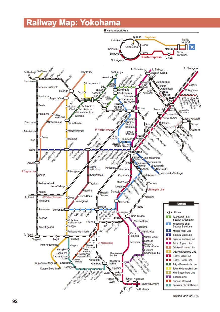 Tokio, Yokohama mapa de trenes