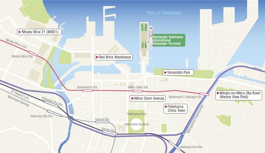 Mapa de Yokohama de la terminal de cruceros 